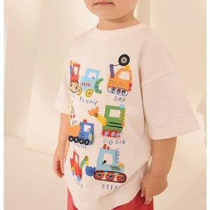 NEW | NEXT | Relaxed Fit White T-Shirt with vehicle appliqué | 3-4 years
